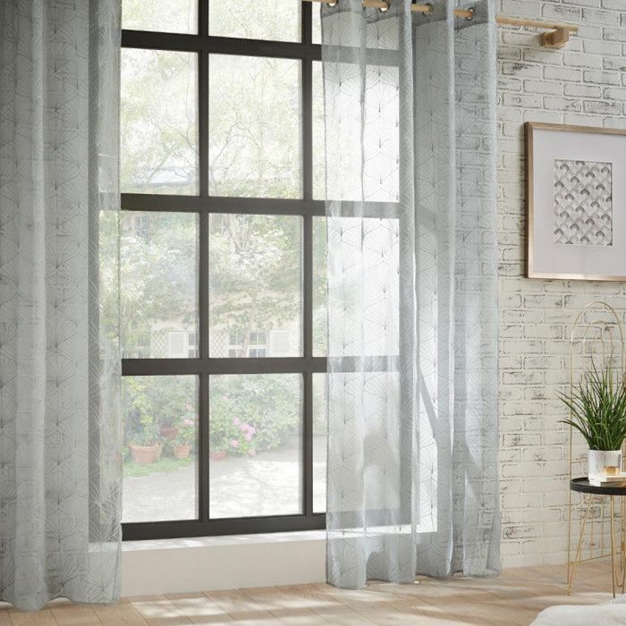 Voilage brodé "Mia" tamisant 140 x 240 cm Atmosphera - Gris