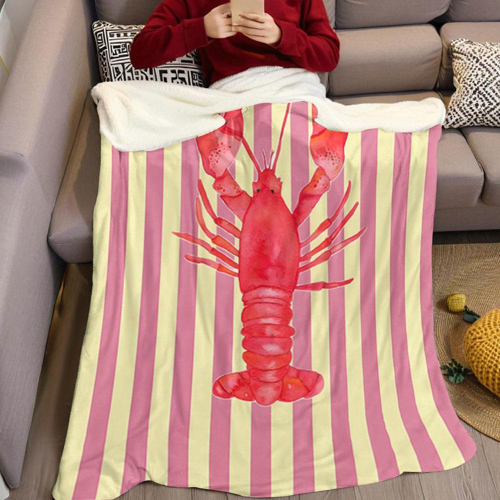 Aquarell Hummer Streifen Aufdruck Decke Geeignet für Sofas Betten Büros Reisen Campingstühle Warme Plüschdecke