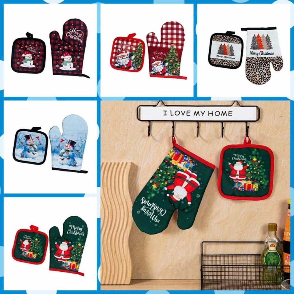 

2pc/set Thickening Christmas Oven Mitts Anti-Heat Insulation Pad Navidad