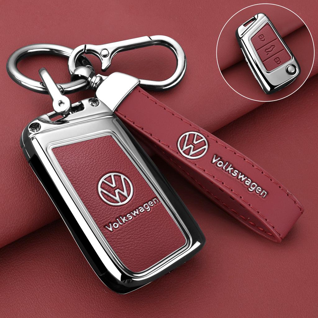 For VW Zinc Alloy Leather Car Key Case Protection Cover Shell Fob for VW Volkswagen Golf 7 MK7 Tiguan MK2 T-roc T-cross Access