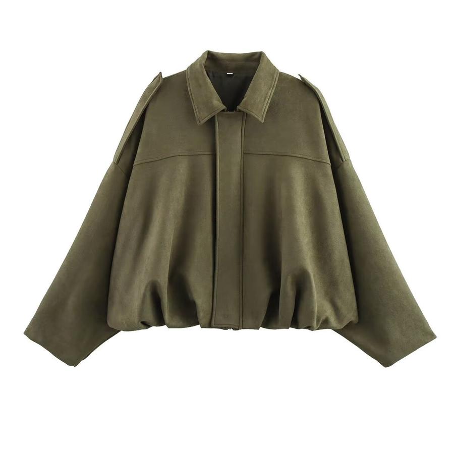 Women's Spring Autumn Faux Suede Velvet Stand Collar Zipper Button Flight Jacket Coat