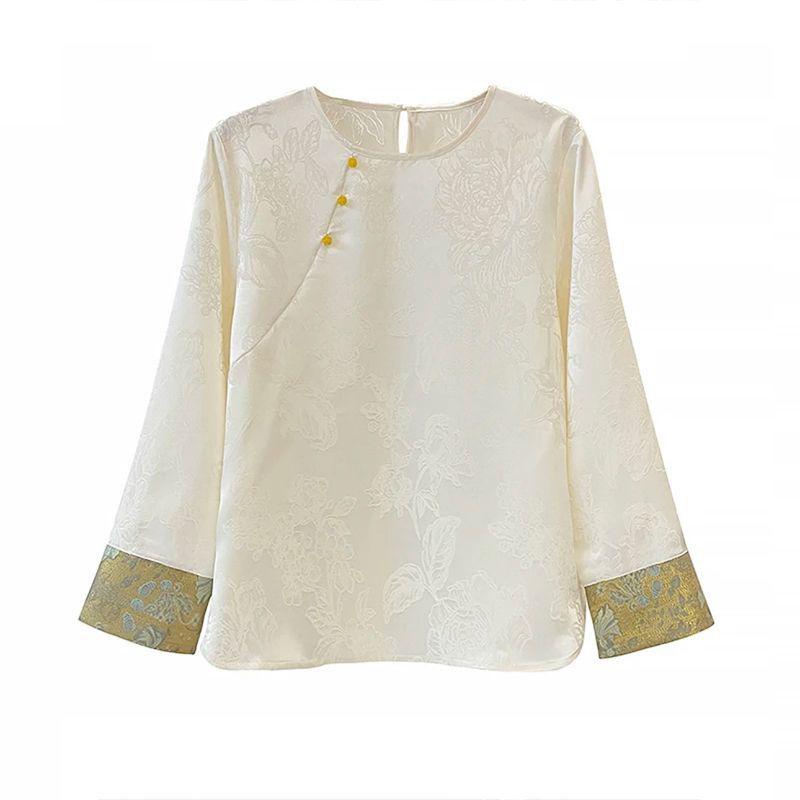 2026 Spring Retro Jacquard Patchwork Long Sleeve Slimming Women's Top