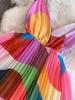 Summer Print Holiday Rainbow Candy Sling Sundresses Women's Spaghetti Strap V Neck Backless Chiffon Beach Vacation Pleated Robe