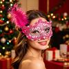 Venetian Masquerade Mask Halloween Princess Half Face Mask, Party High End Ball with Lace Feather Rhinestones, Adjustable Ribbon Women Accessory