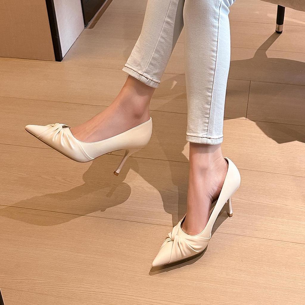 2025 Spring Women's French Twist Pointed Toe Stiletto Heels - Large Sizes 41-43 for Commuting and Work