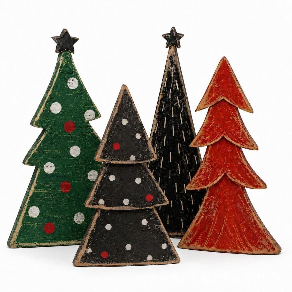 Multicolor Christmas Desktop Ornament Wood Xmas Tree Tabletop Decoration Photo Props Deer Snowflake Scene Decorative Ornaments