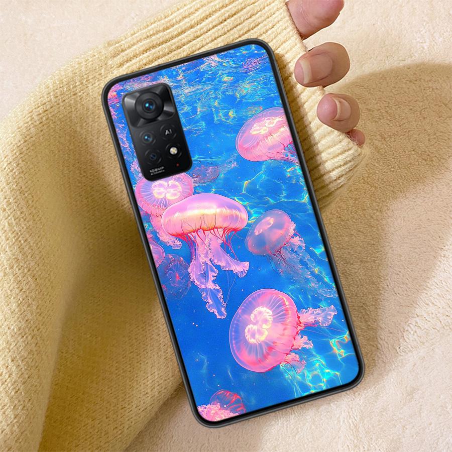 Enchanting Neon Jellyfish Phone Case For Redmi Note 13 14 15 Pro Plus 12 13C 12C 15C 9 10 10C 9T 9C 9A TPU Soft Cover Clear Cell
