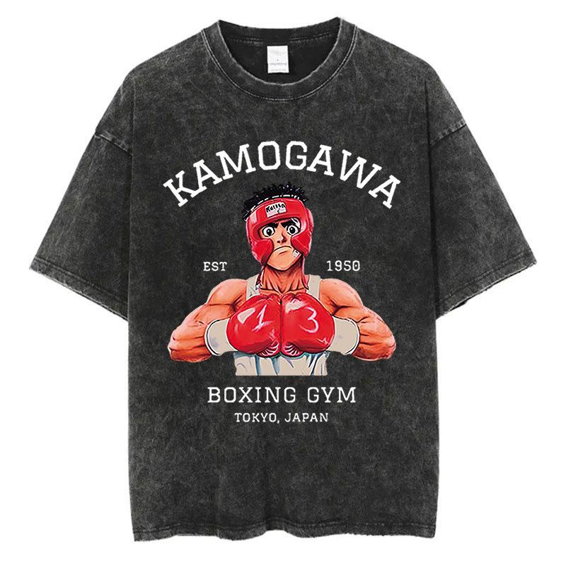 Loose Design Retro Washing Black Cotton Washing Cartoon Old Street Short-sleeved Men's T-shirt