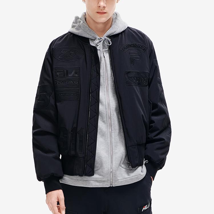 FILA Embroidered Logo Pattern Sports Warm Pilot Cotton Jacket Men jackets Black F11M219901FBK