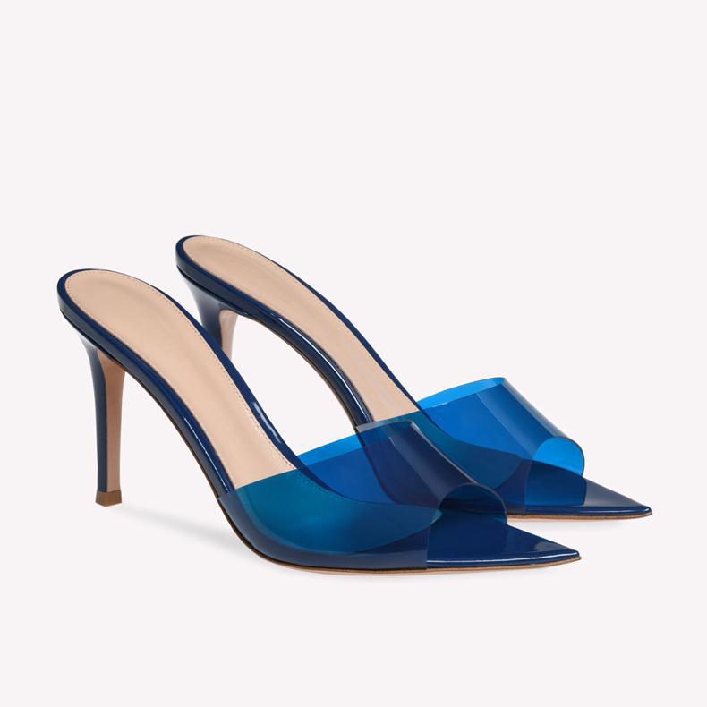 YX Women's 2026 Summer Transparent High Heel Slides - Stiletto Pointed Open Toe with Single Strap