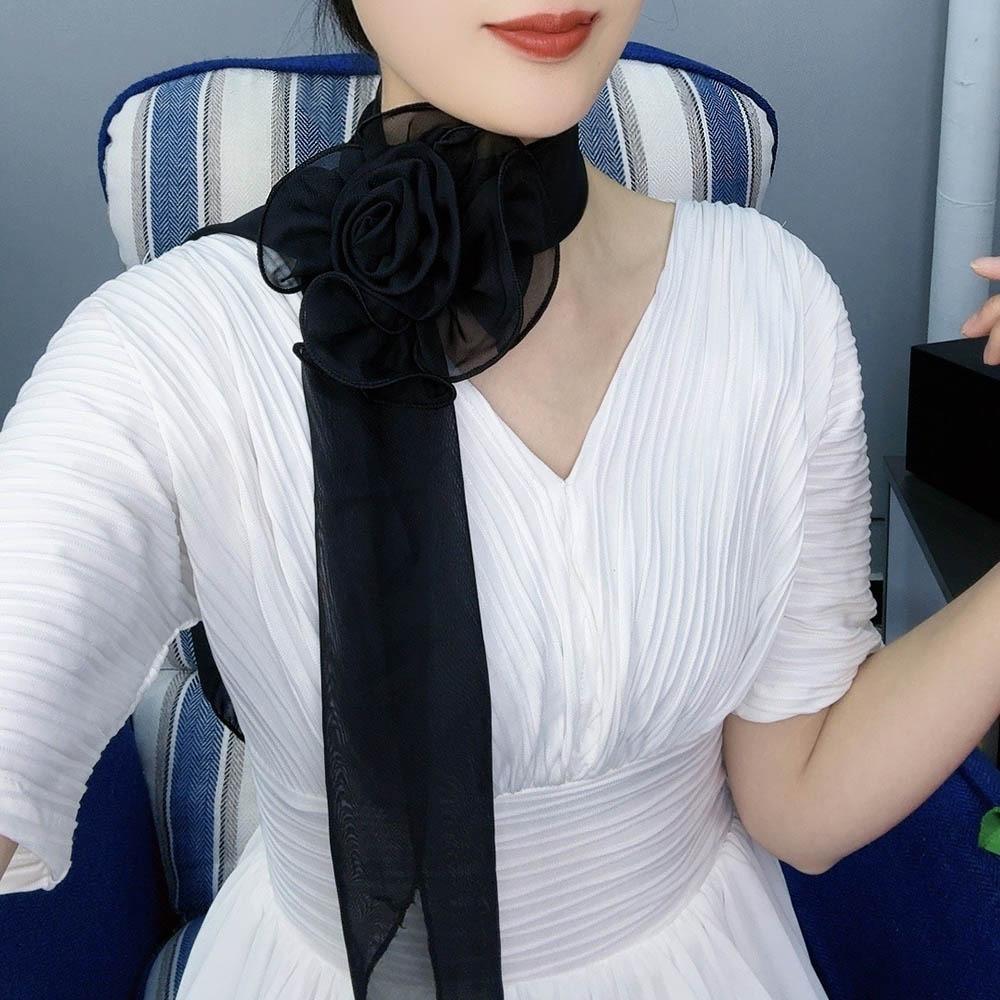 Versatile Chiffon Scarf Flower Neckerchief Sweet Floral Scarf Shawl  Women