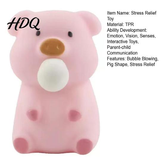 Pig Squeeze Toy Bubble Blowing Stress Relief Cartoon Sensory Soft Stretchy Animal Shape Home Office Desk