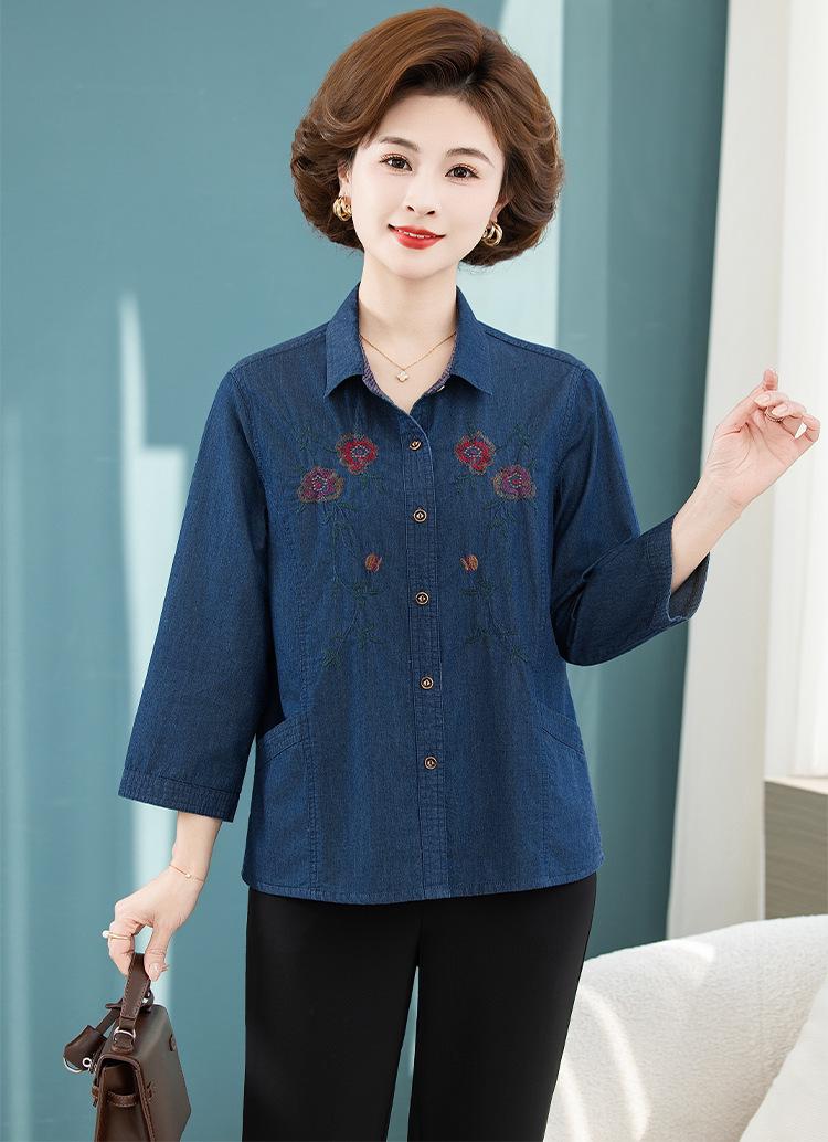 

2026 Loose Pure Cotton Mid-Sleeve Shirt for Middle-Aged & Elderly Women L синій