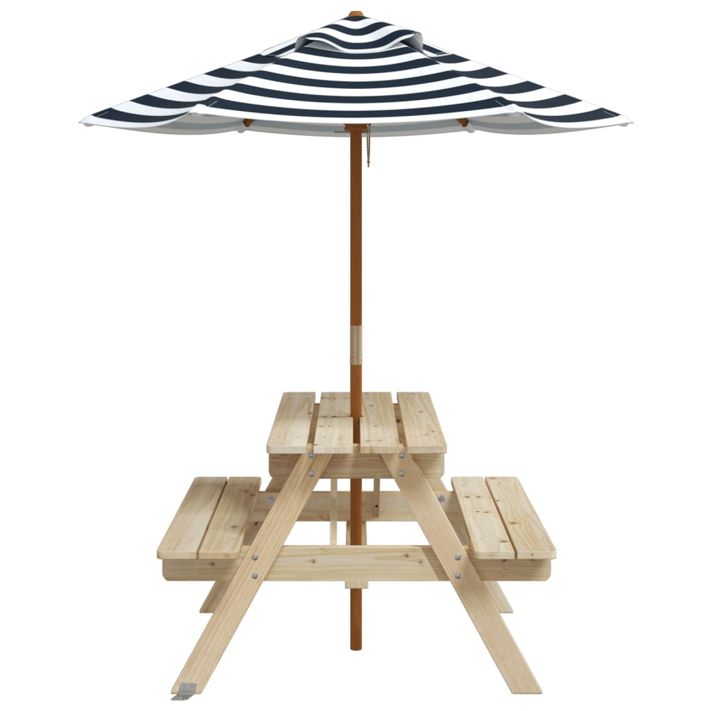 Vidaxl Picnic Table For 4 Children, With Umbrella, Fir Wood