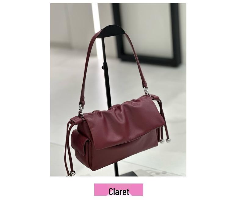 Women's Nappa Cowhide Cloud Crossbody Bag – Versatile 21cm Underarm Shoulder Bag in Wine Red/Black