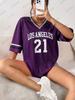 Nuova T-Shirt Stampata Los Angeles N.21 da Donna Estate Scollo a V Manica Corta Sportiva Maglia da Calcio Y2K Top Larghi Oversize