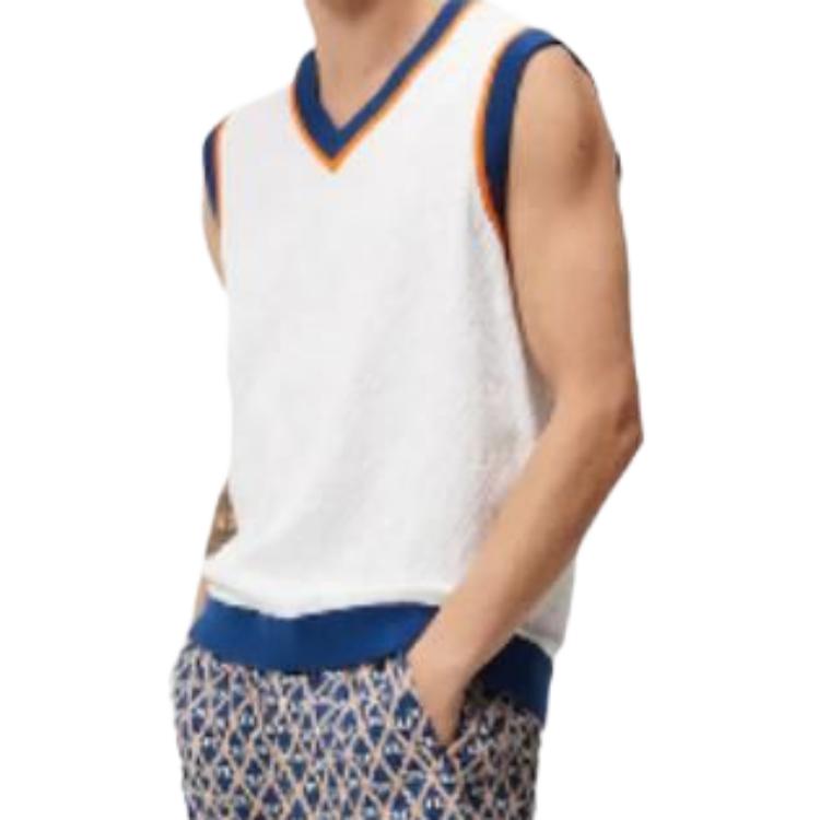 J.Lindeberg Fashion Knitted V-Neck Color Block Striped Fitted Sleeveless Vest Men tops White AMKW09405-0000