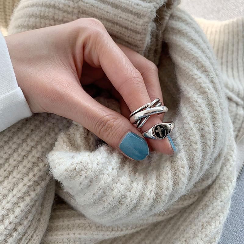 925 Silver Sterling Neutral Cross Ring Vintage Casual Accessory Gifts Holiday