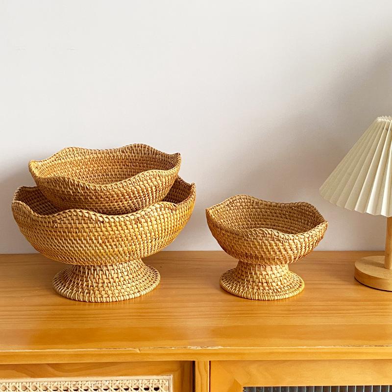Handcrafted Nordic Autumn Rattan Fruit Bowl - American Style Living Room Decor