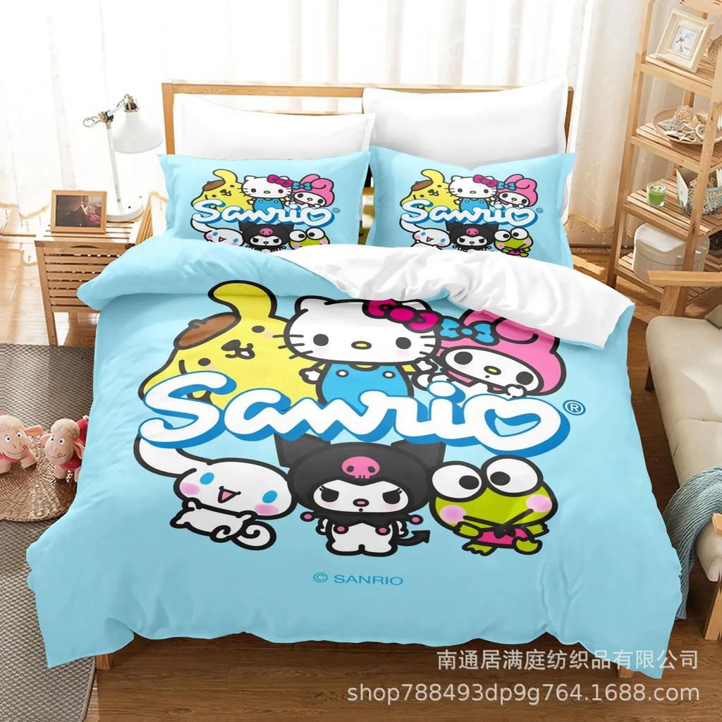 Sanrio Digital Printing HelloKitt Pudding Dog Cartoon Style Quilt Cover Bedding Three-piece Set Two-dimensional Home Furnishing