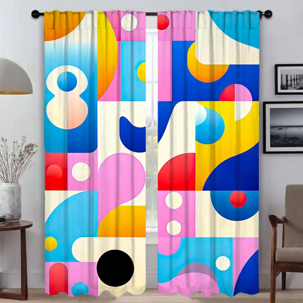 Set aus 2 modernen Memphis-Geometrie-Wohnzimmergardinen Kamera-Jalousien Trennvorhang Heiminterieur Kinder Verdunkelnd Polyester Ideal zum Sitzen