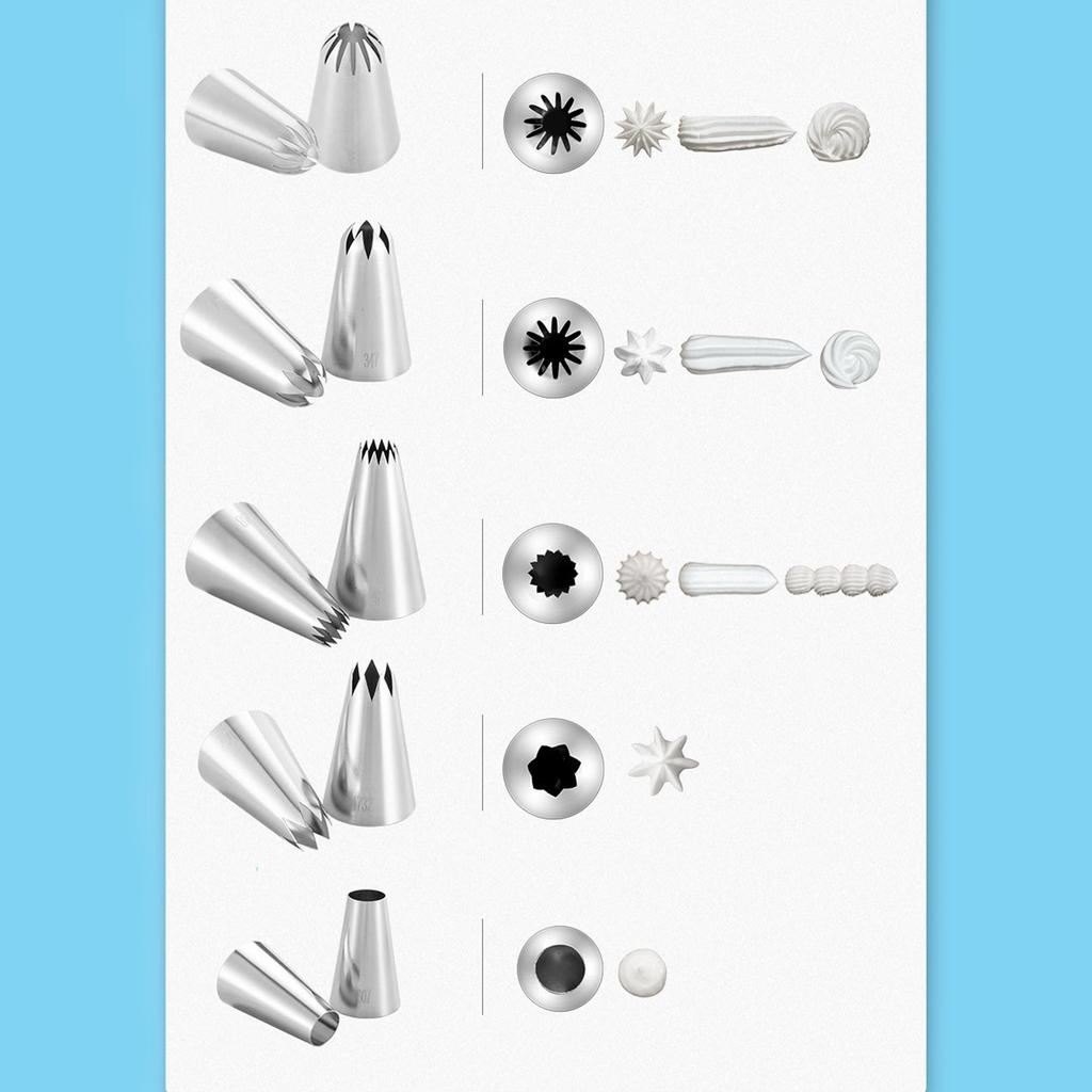 5PCS Cake Decorating Icing Tips for Cake Cupcake Decorating Stainless Steel Icing Piping Nozzles Pastry Tips Frosting Tips for Birthday Cake Party Coo