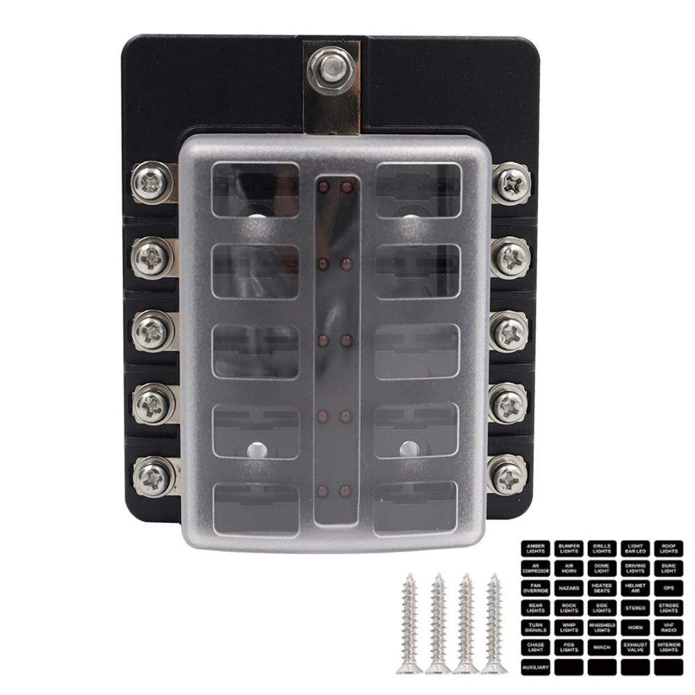 12V~24V 6/8/10/12/ Ways Blade Holder Fuse Relay Box Terminal Circuit Fuse Box with LED Warning Light Circuit Fuse Box Car Panel