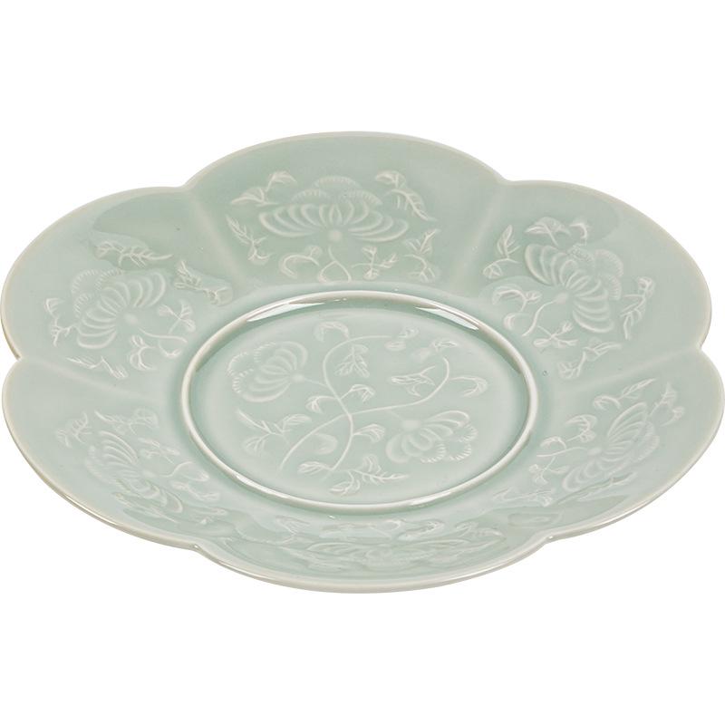 Guanlan Six-Petal Ceramic Teapot Stand & Snack Plate