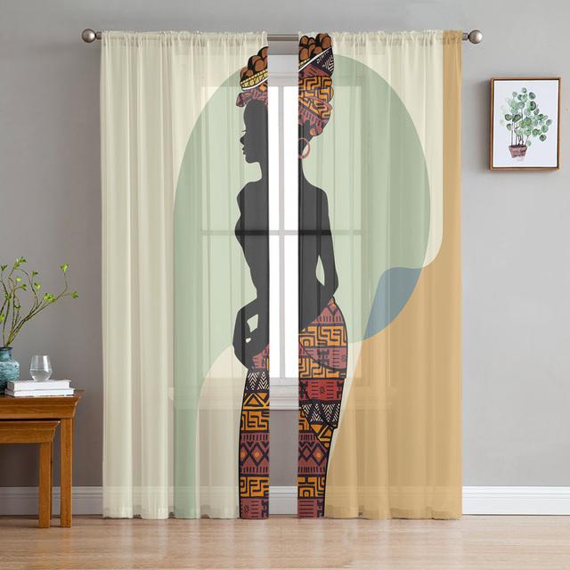 African Women Bottle Sheer Window Curtains For Living Room Bedroom Girls Room Decoration Tulle Curtains
