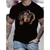 European Sizes [Trendy Look] Men's Black Short-Sleeve T-Shirt with Playful Dachshund Graphic, Lightweight Crew Neck Tee for Summer Casual Streetwear,