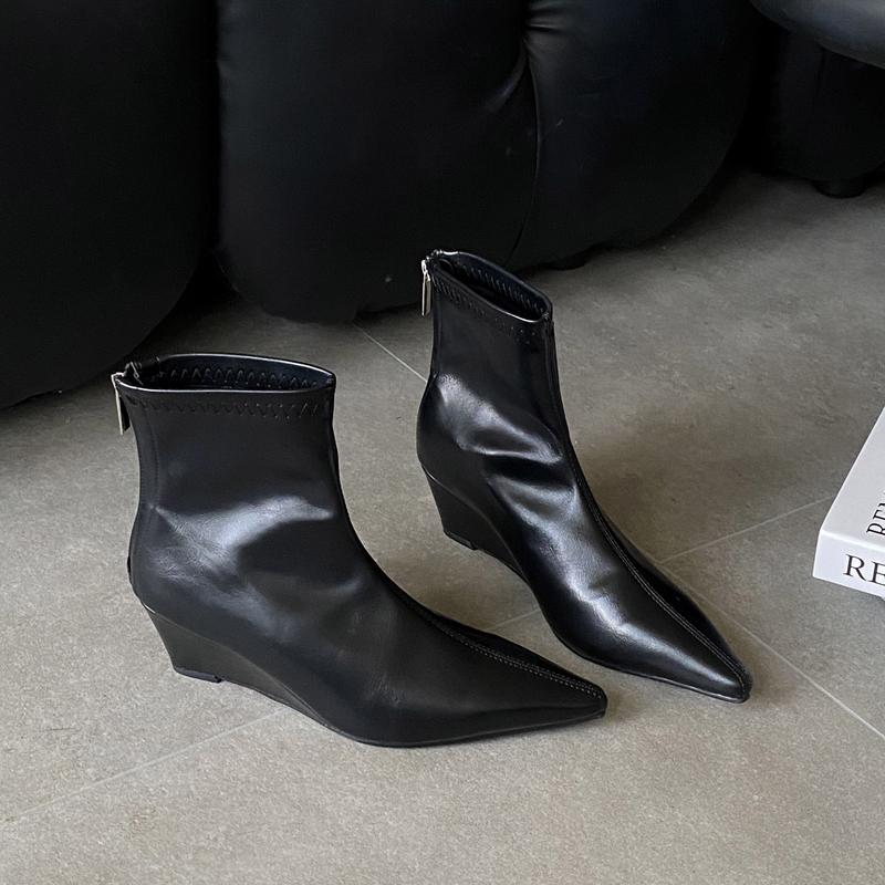 

Модные женские ботильоны SUOJIALUN 2025 нового бренда, модные туфли-лодочки с острым носком, элегантные женские короткие ботинки на высоком клиновидном каблуке 39 чёрный