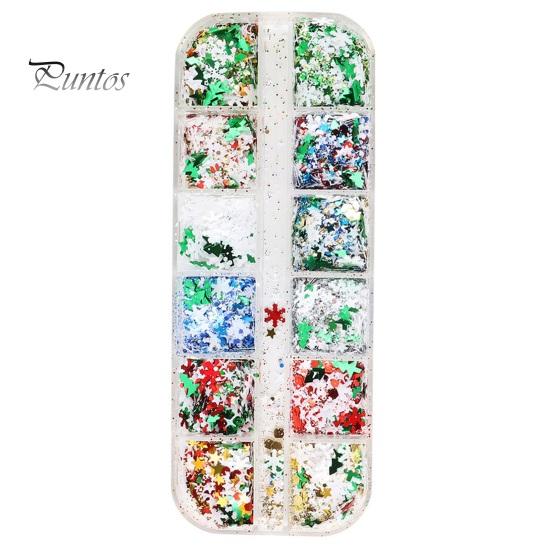 

1 коробка рождественских блесток для ногтей, рождественские снежинки, пентаграммы, узор неправильной формы, праздничные аксессуары для маникюра 12Grid