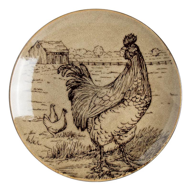 Bol Farfurie Ceramică Pictată Manual Animal Vintage Tacâmuri de Casă Farfurie Creativă Vestică pentru Friptură Salată