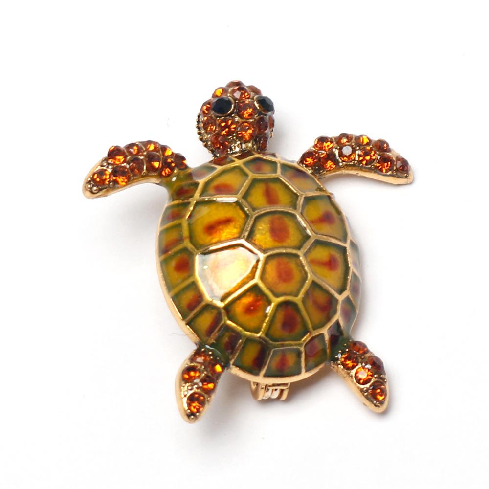 Creative Cute Lifelike Zircon Inlay Drip Glaze Little Turtle Brooches for Women Men Cartoon Animal Pin Clothes Accessory Jewelry