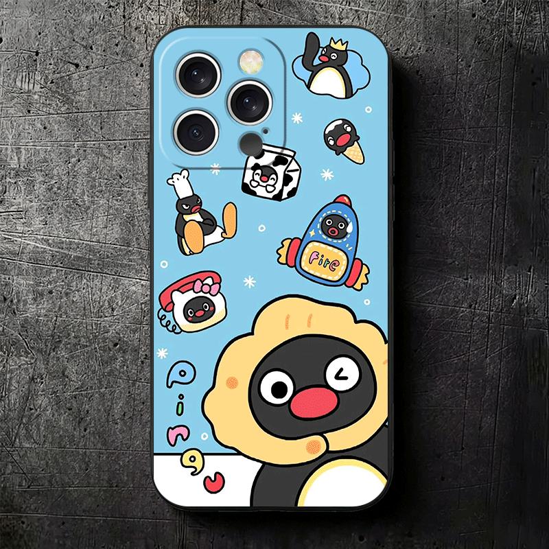 Cartoon P-Pingu Penguin Soft Phone Case for iPhone 16 16E 17 Air 15 Pro Max 14 Plus 13 Mini 11 12 7 Black Cover Back Shell