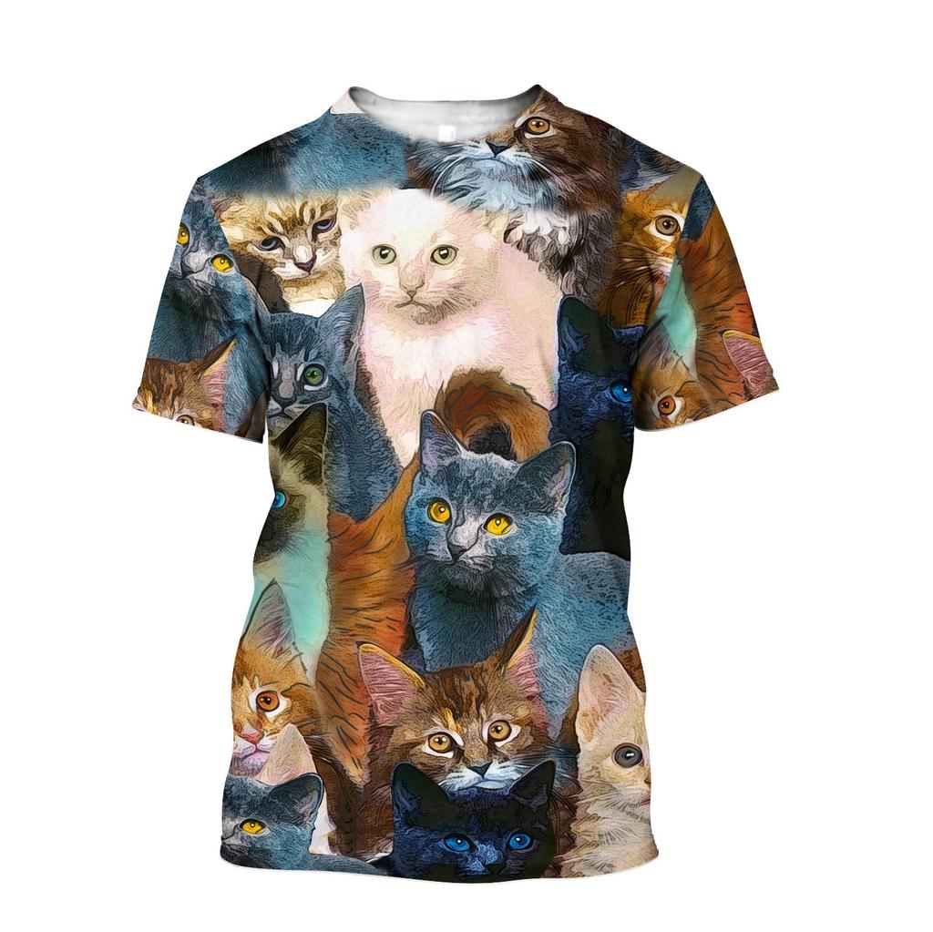 Fashion Fun Cool Animal Cat Graphic T Shirts Summer Casual Hip Hop Harajuku Streetwear Personality Printed O-neck Short Sleeve