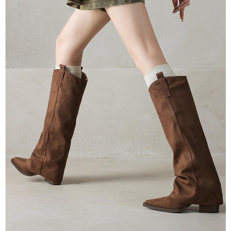 Knee High Heels Women Boots Leather Chunky Fashion Shoes Pointed Toe Snow Long Boots New Designer Pumps Punk Chelsea Botas Mujer