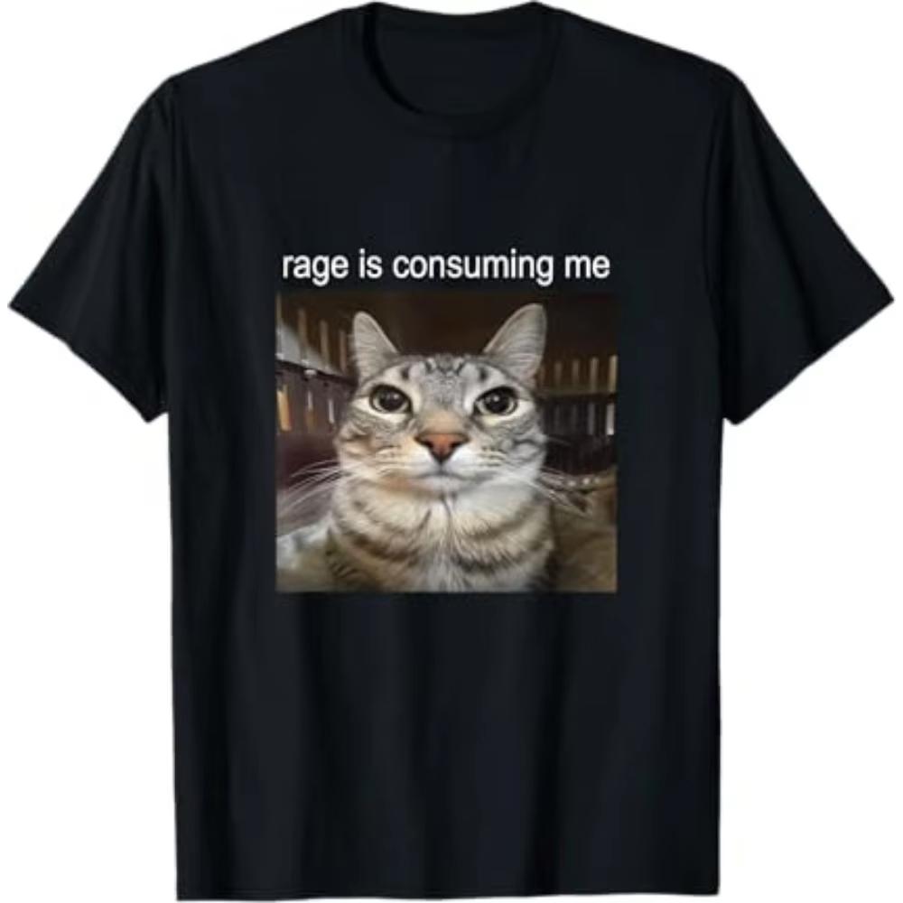 

Unisexs TShirt Rage Is Consuming Me Silly Staring Cat Meme Short Sleeved Round Neck Y2k Tshirt Unisex Clothing New in Top Tees M