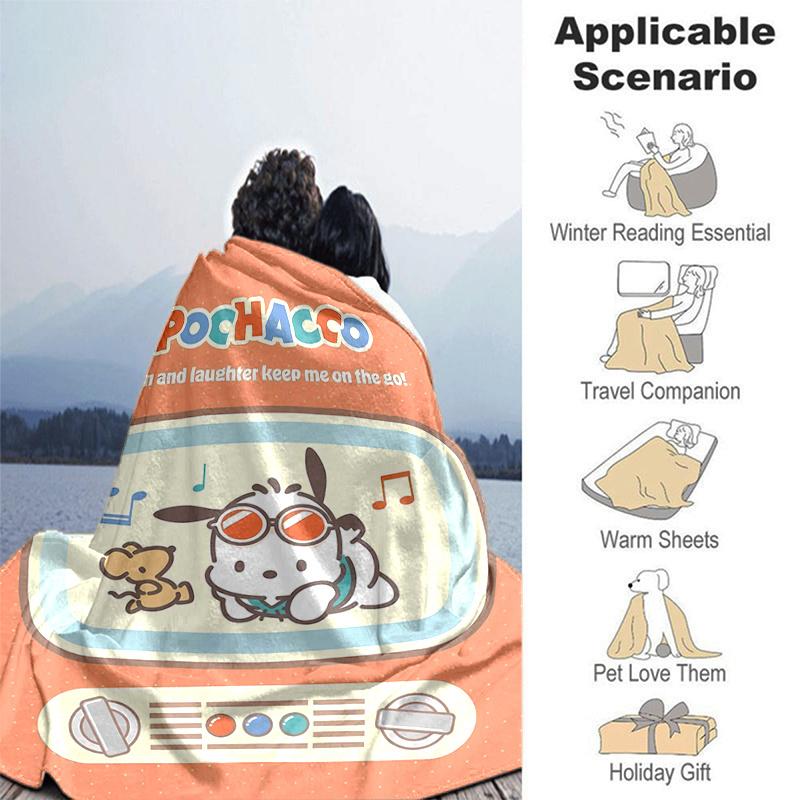 1pc Pochacco's Pastel Party Blanket, Home Decorative Throw Blanket for Family and Friend, Soft Warm Bedding Coverlet, All Seasons Use, Unique Gift Ide