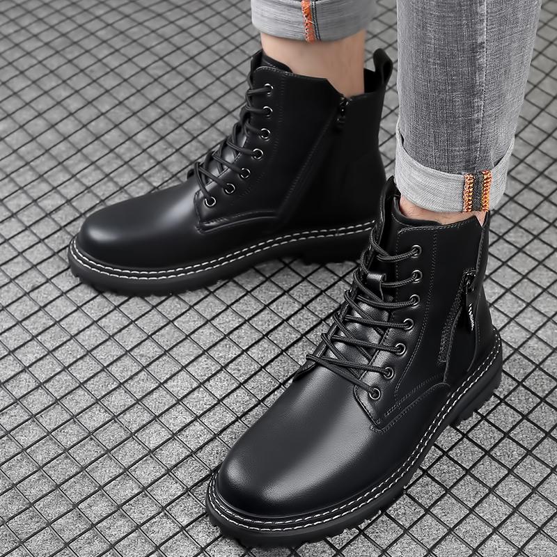 Mode Herbst- und Winter Herren High-Top Lederschuhe Bequem und warm Täglich Büro-Outdoor Freizeit Walking Trendige Herrenstiefel