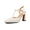 Krazing Pot Sheepskin Square Toe Size 41 High Heels Hollow Out Decoration Super High Heels Breathable Autumn Pumps