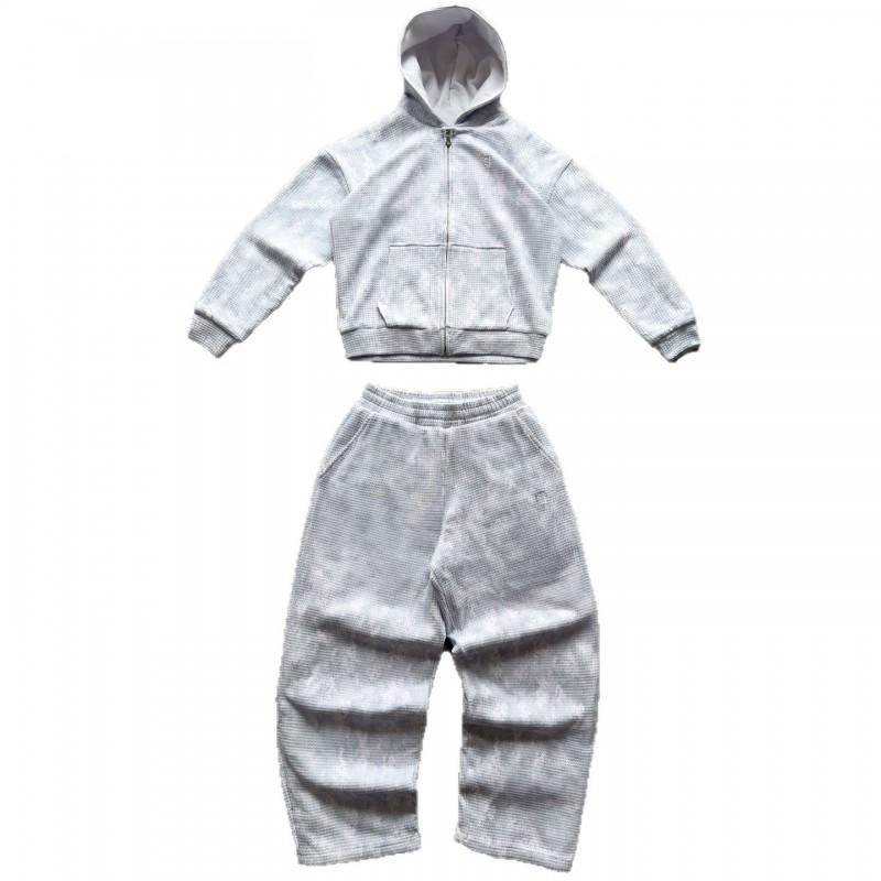 Y2K Streetwear Hooded Waffle Knit Sweatshirt Pants Set With Embroidered Letters Unisex Casual Outfit