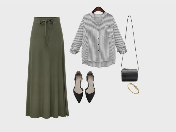 Hoge taille riem split rok - Koreaanse stijl slim fit voor vrouwen, halflang