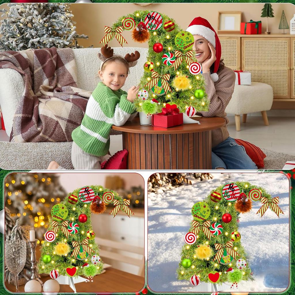 1.5ft Bendable Christmas Tree 18' Mini Artificial Desktop Tree with LED Lights & Ornaments (Lime Green)