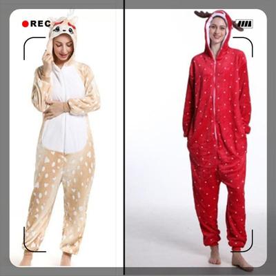 Adult Flannel Reindeer Onesie Pajamas - Thick Winter Homewear