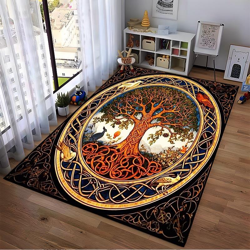 "Tree of Life Pattern Carpet with Celtic Art and Animal Motifs" Suitable for use as an anti-slip for living room bedroom sofas