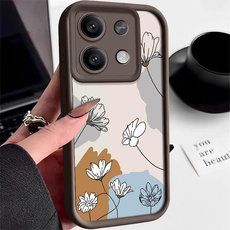 For Xiaomi 14t 13t Poco X6 F6 X5 Pro Redmi Note 14 13 12 11 10 Pro Line Flower Pattern Shockproof Silicone Soft Lens Protection Anti-Fall Case