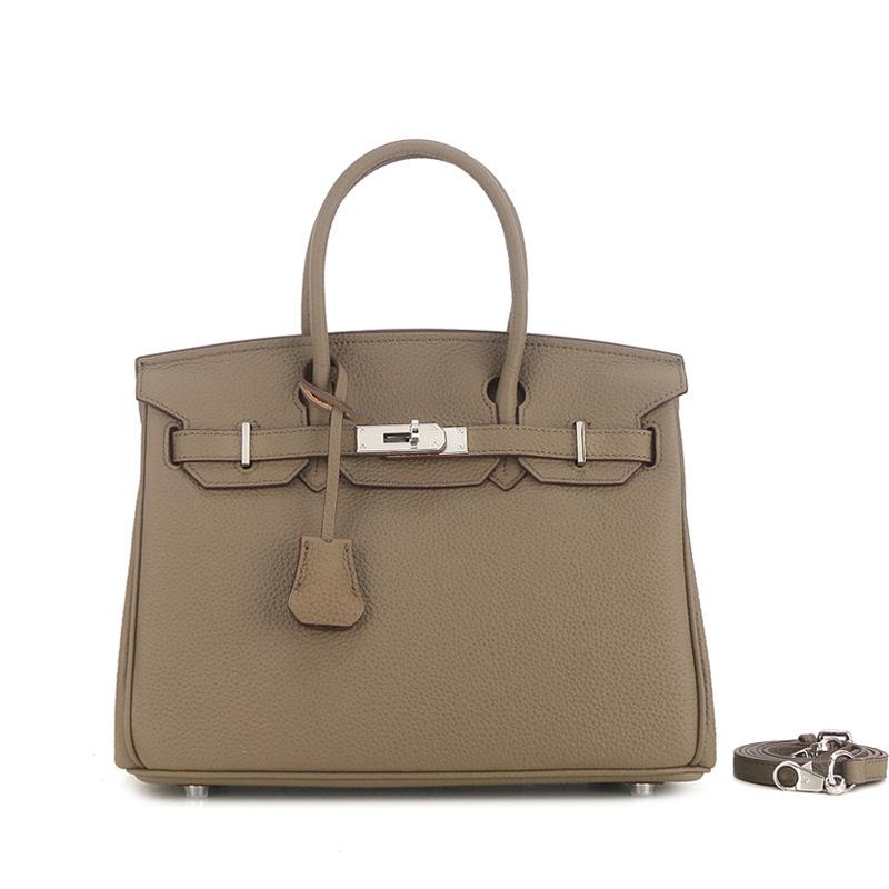 Imported New Style Fashion Metal Buckle Cowhide Large Capacity Handbag Canvas Strap Top Layer Cowhide Single Compartment Bag