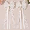 2 Stück Beige Spitze Schleife Haarspangen Mit Langem Band Elegante Perlenbesetzte Chiffon Schleife Barette Für Mädchen Frauen Haarschmuck