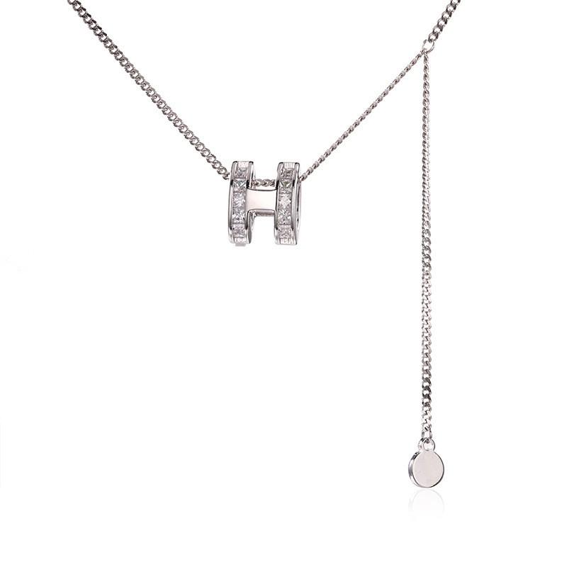 French Style H Letter Necklace Women Minimalist Design Ins Trend Luxury Sweater Chain Zircon